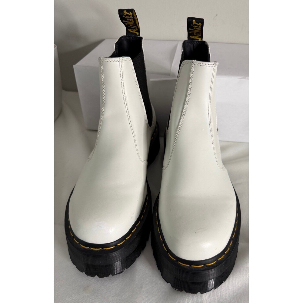 Doc Martens 2976 Chelsea Platform Boots Quad Smooth White Leather Men US Size 12